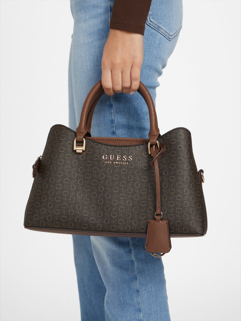GUESS Kiran Logo Satchel BROWN Image 1