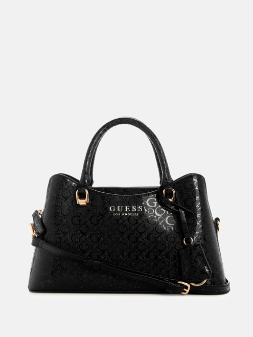 GUESS Kiran Logo Shine Satchel BLACK Image 1 GUESS Kiran Logo Shine Satchel BLACK Image 1