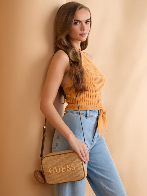 GUESS Pristina Straw Camera Crossbody NEUTRAL Image 1