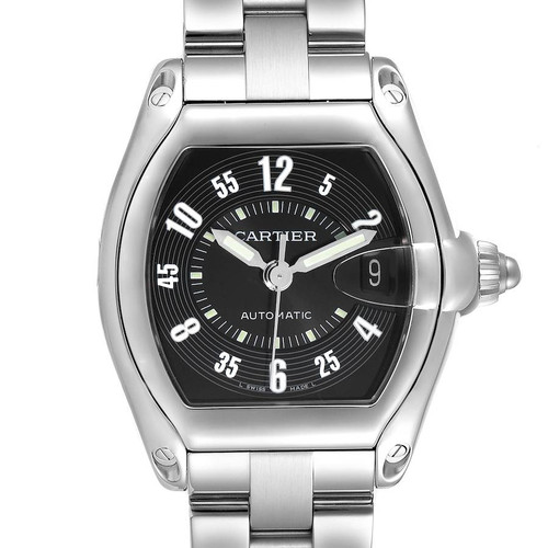 CARTIER Roadster Large Black Dial Steel Mens Automatic Watch W62004V3 Image 1