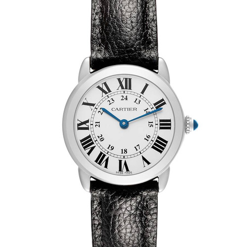 CARTIER Ronde Solo 29Mm Black Leather Strap Steel Ladies Watch W6700155 Image 1