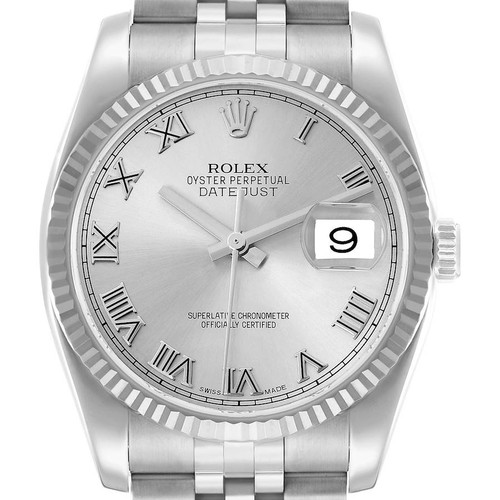 ROLEX Datejust Steel White Gold Silver Roman Dial Mens Watch 116234 Image 1