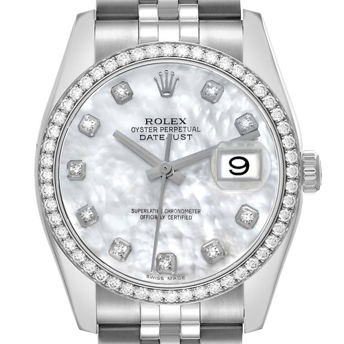 ROLEX Datejust Mop Diamond Steel White Gold Mens Watch 116244 Image 1