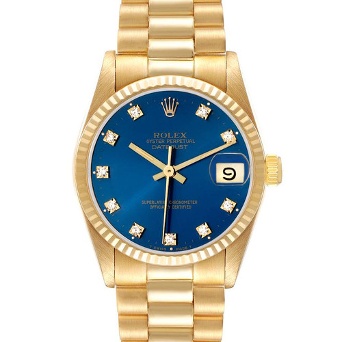 ROLEX President Midsize Yellow Gold Blue Dial Ladies Watch 68278 Image 1
