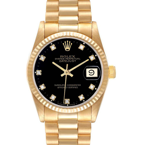 ROLEX President Midsize Yellow Gold Black Dial Ladies Watch 68278 Image 1
