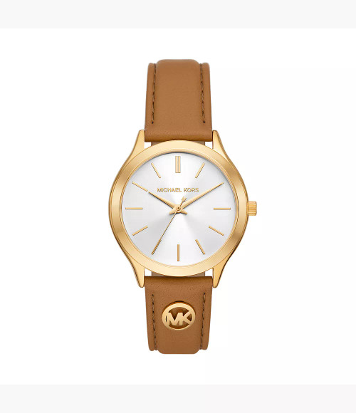 MICHAEL KORS Slim Runway Three-Hand Brown Leather Watch Mk7543 Image 1