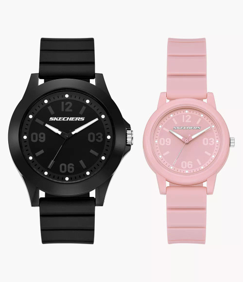 SKECHERS Sets Analog Black & Blush Silicone Watches Sr9141 Image 1