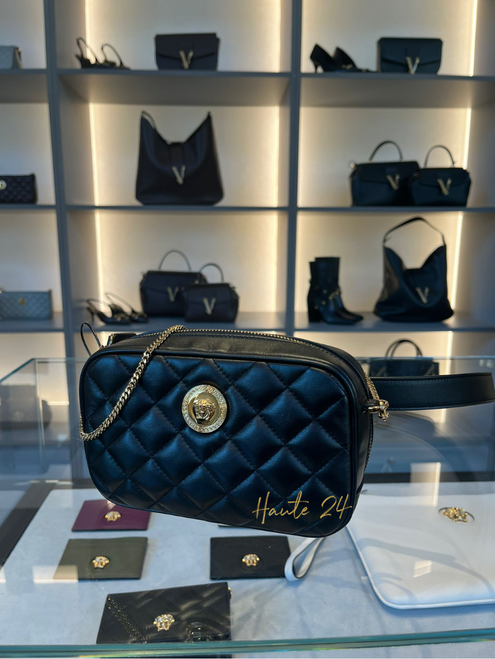 VERSACE Black Quilted Medusa Camera Bag