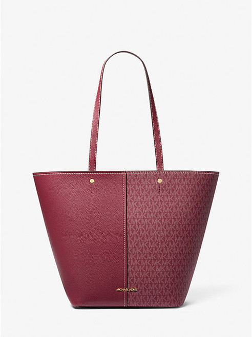MICHAEL KORS Flora Large Signature Logo and Leather Tote Bag - Mulberry