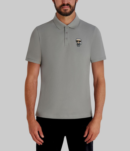KARL LAGERFELD pique 3 button polo with karl - Grey KARL LAGERFELD pique 3 button polo with karl - Grey
