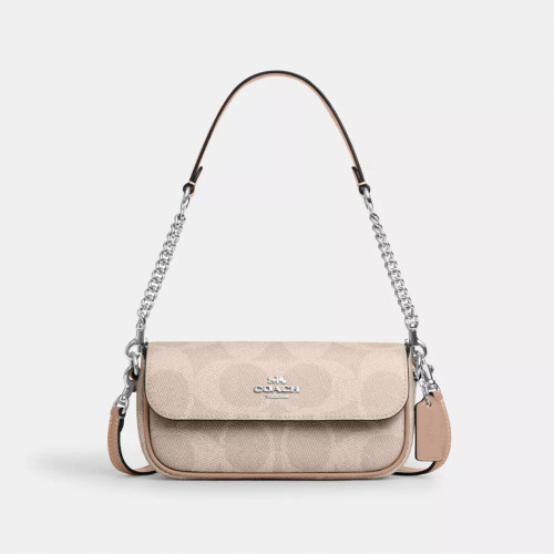 COACH Hailey Flap Bag In Signature Canvas - Silver/Sand/Taupe