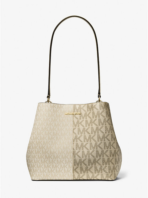 MICHAEL KORS Pratt Medium Two-Tone Metallic Signature Logo Shoulder Bag
