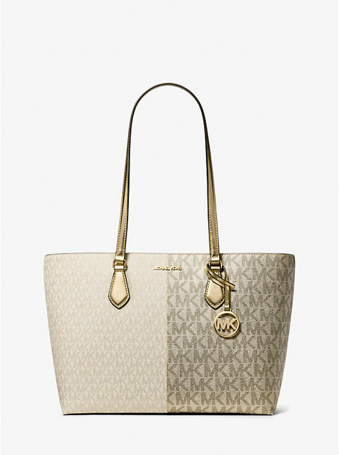 MICHAEL KORS Sheila Large Metallic Two-Tone Signature Logo Tote Bag