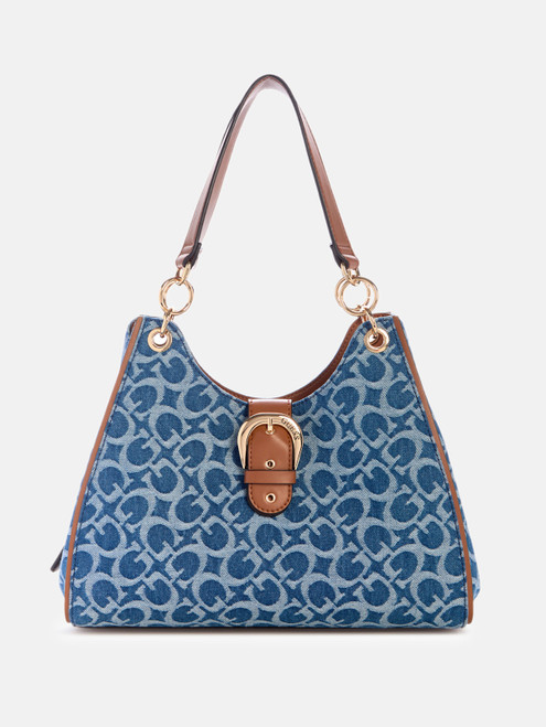 GUESS Kaline Denim Logo Satchel BLUE Image 1 GUESS Kaline Denim Logo Satchel BLUE Image 1