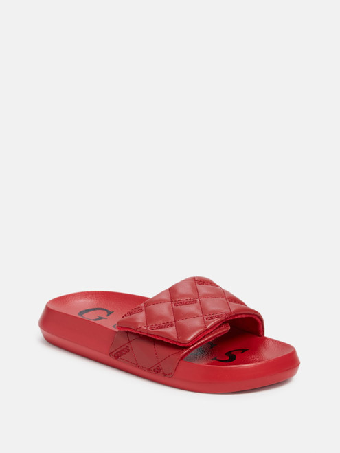 GUESS Pearlin Quilted Pool Slides RED Image 1