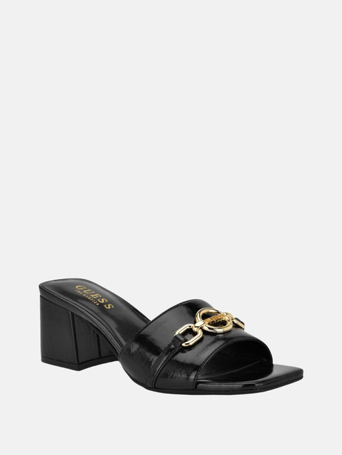 GUESS Oney Circle Logo Block Heels BLACK Image 1 GUESS Oney Circle Logo Block Heels BLACK Image 1