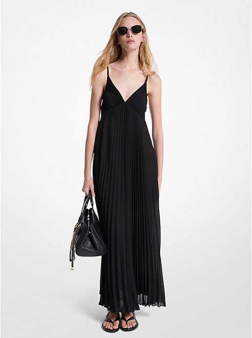 MICHAEL KORS Pleated Georgette Maxi Dress BLACK Image 1 MICHAEL KORS Pleated Georgette Maxi Dress BLACK Image 1
