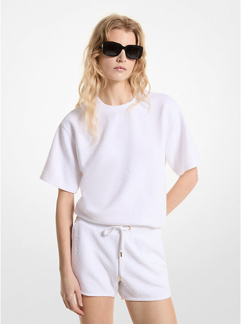 MICHAEL KORS Logo Jacquard Knit Short-Sleeve Sweatshirt WHITE Image 1 MICHAEL KORS Logo Jacquard Knit Short-Sleeve Sweatshirt WHITE Image 1
