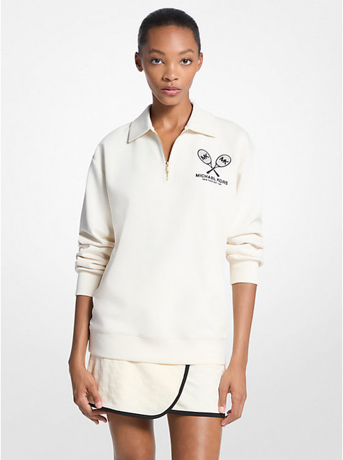 MICHAEL KORS Embroidered Logo Cotton Blend Sweater BONE Image 1 MICHAEL KORS Embroidered Logo Cotton Blend Sweater BONE Image 1