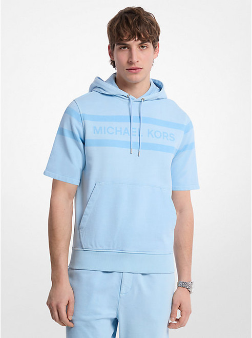 MICHAEL KORS Logo Garment-Dyed Cotton Short Sleeve Hoodie LIGHT SKY Image 1 MICHAEL KORS Logo Garment-Dyed Cotton Short Sleeve Hoodie LIGHT SKY Image 1