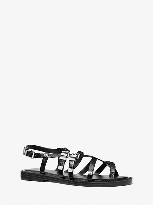 MICHAEL KORS Darrington Crackled Leather Sandal BLACK Image 1 MICHAEL KORS Darrington Crackled Leather Sandal BLACK Image 1