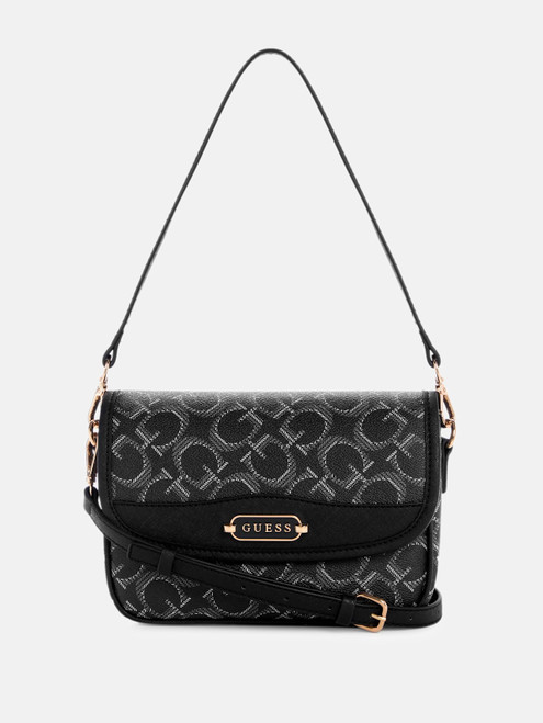 GUESS Tuie Logo Fold-Over Crossbody BLACK Image 1 GUESS Tuie Logo Fold-Over Crossbody BLACK Image 1