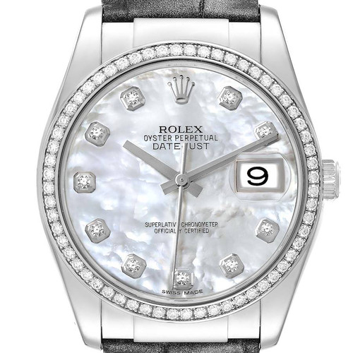 ROLEX Datejust White Gold Mother Of Pearl Diamond Mens Watch 116189 Image 1 ROLEX Datejust White Gold Mother Of Pearl Diamond Mens Watch 116189 Image 1