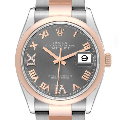 ROLEX Datejust 36 Steel Rose Gold Slate Diamond Dial Mens Watch 126201 Image 1 ROLEX Datejust 36 Steel Rose Gold Slate Diamond Dial Mens Watch 126201 Image 1