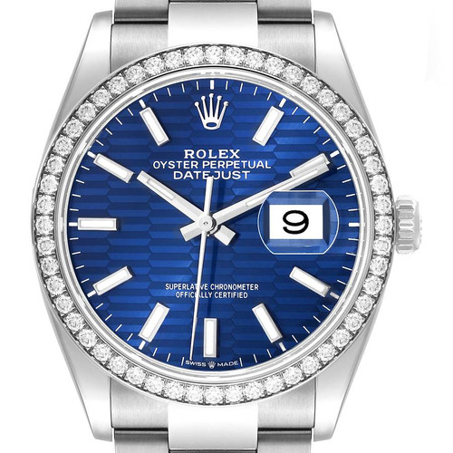 ROLEX Datejust Steel Blue Fluted Dial Diamond Mens Watch 126284 Image 1 ROLEX Datejust Steel Blue Fluted Dial Diamond Mens Watch 126284 Image 1