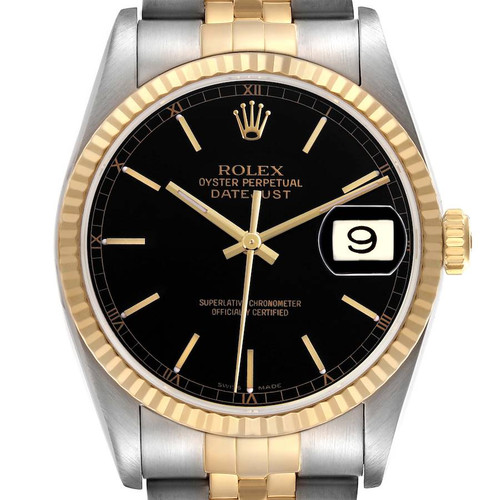 ROLEX Datejust 36 Steel Yellow Gold Black Dial Mens Watch 16233 Image 1 ROLEX Datejust 36 Steel Yellow Gold Black Dial Mens Watch 16233 Image 1