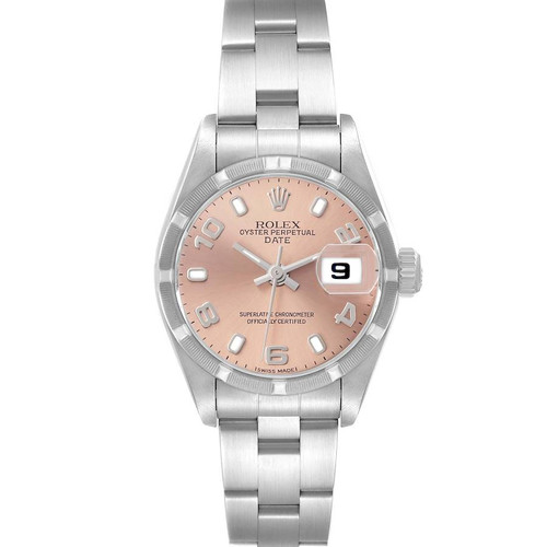 ROLEX Date Steel Salmon Dial Engine Turned Bezel Ladies Watch 79190 Image 1 ROLEX Date Steel Salmon Dial Engine Turned Bezel Ladies Watch 79190 Image 1
