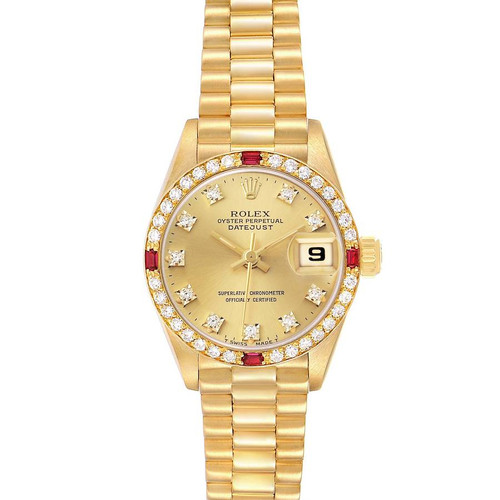 ROLEX President Datejust Yellow Gold Diamond Ruby Ladies Watch 69068 Image 1 ROLEX President Datejust Yellow Gold Diamond Ruby Ladies Watch 69068 Image 1