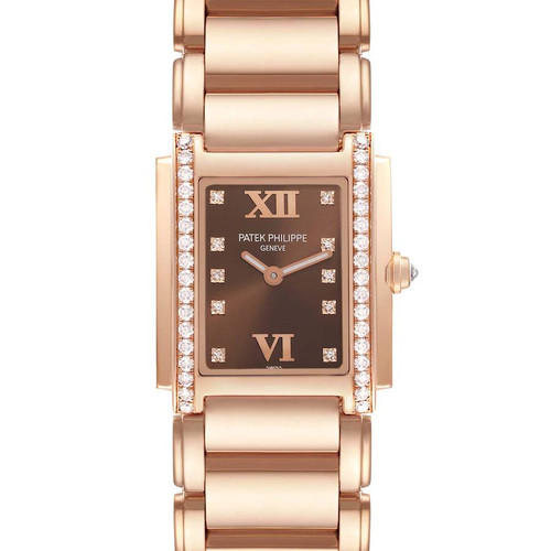 PATEK PHILIPPE Twenty-4 Chocolate Dial Steel Diamond Ladies Quartz Watch 4910/11R-010 Image 1 PATEK PHILIPPE Twenty-4 Chocolate Dial Steel Diamond Ladies Quartz Watch 4910/11R-010 Image 1
