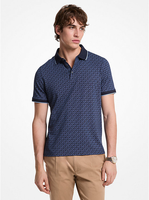 MICHAEL KORS  Greenwich Signature Logo Print Cotton Polo Shirt - Midnight Blue (@Delhi Studio) MICHAEL KORS  Greenwich Signature Logo Print Cotton Polo Shirt - Midnight Blue (@Delhi Studio)