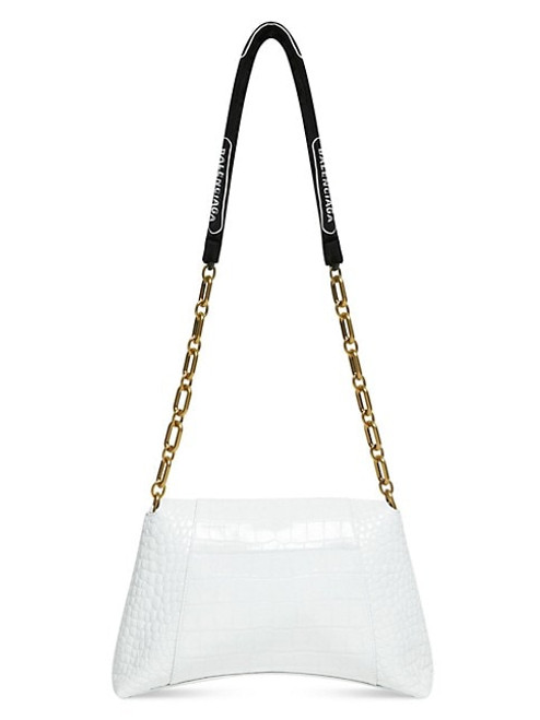 Women's Crush Small Chain Bag Crocodile Embossed in Optic White