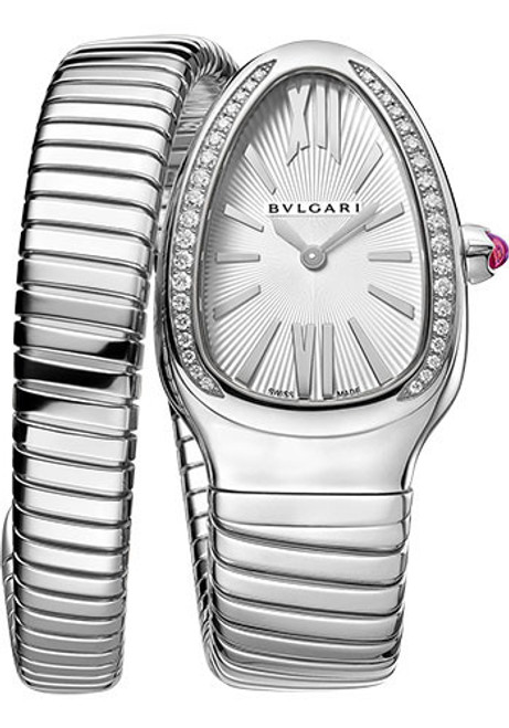 BVLGARI Serpenti Tubogas Watch - 35 mm Stainless Steel Diamond Case - Silver Dial