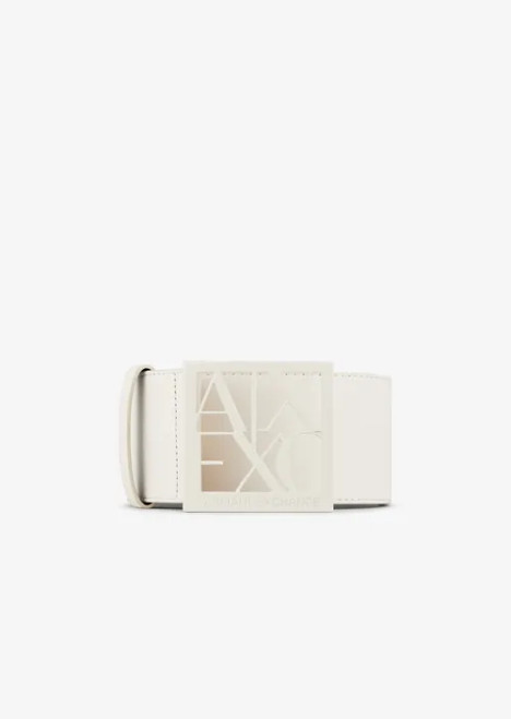 ARMANI EXCHANGE Leather belt with logo buckle- White