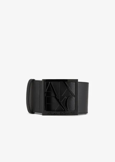 ARMANI EXCHANGE Leather belt with logo buckle- Black