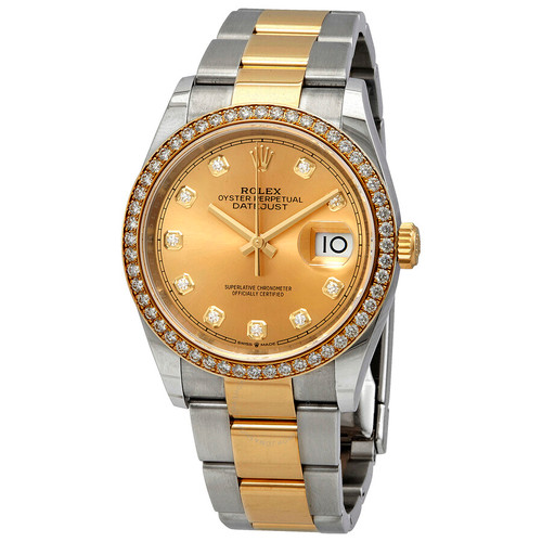 Datejust 36 Champagne Diamond Dial Men's Steel and 18kt Yellow Gold Oyster Watch