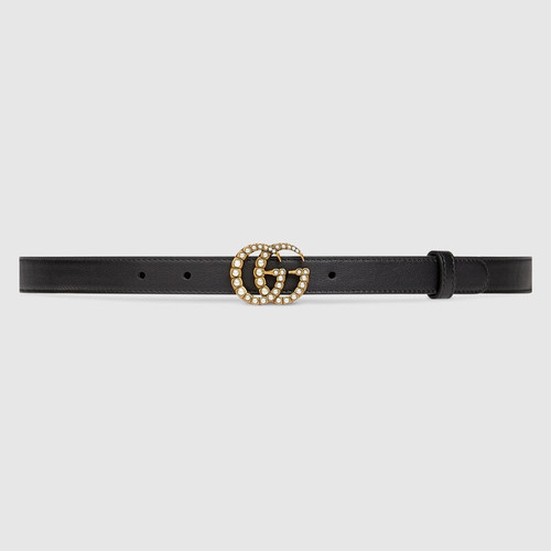 GUCCI Leather Belt With Double G Buckle Decorated With Pearls