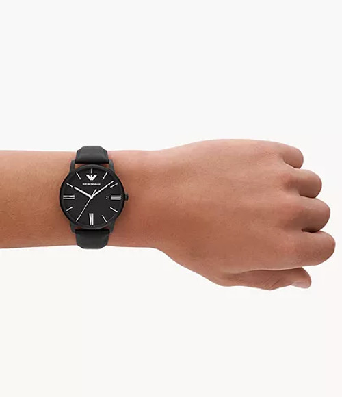 EMPORIO ARMANI Three-Hand Date Black Leather Watch Ar11573 Image 1