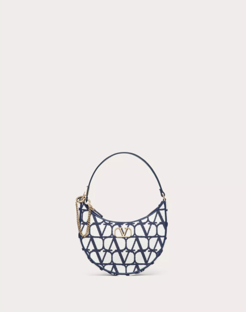 VALENTINO Mini Vlogo Signature Hobo Bag In Iconographic Canvas Cotton