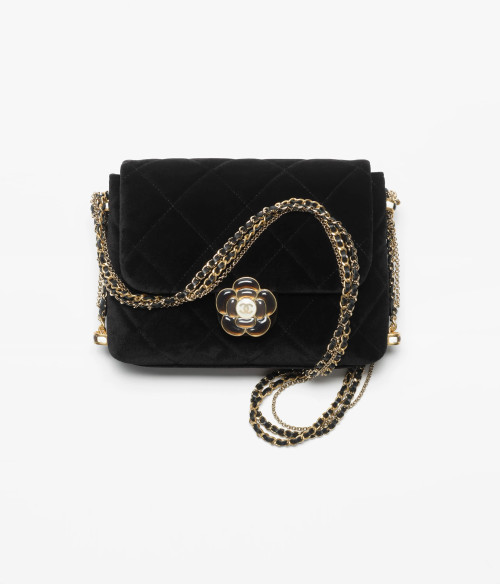 CHANEL Mini Flap Velvet, enamel & gold metal Black Bag