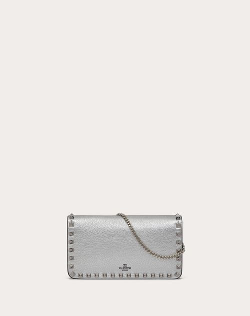 VALENTINO Rockstud Chain ​​wallet In Metallic Grained Calfskin