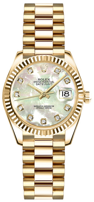 ROLEX Lady-Datejust 26 Mother Of Pearl Diamond Gold Watch 179178 Image 1