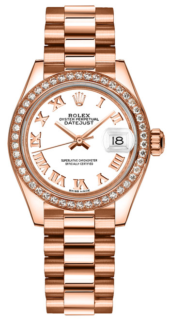 ROLEX Lady-Datejust 28 White Roman Numeral Gold Watch 279135Rbr Image 1