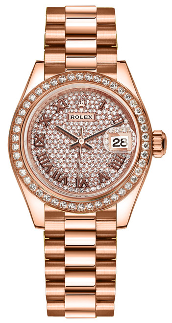 ROLEX Lady-Datejust 28 Pave Everose Gold President Women'S Watch 279135Rbr Image 1 ROLEX Lady-Datejust 28 Pave Everose Gold President Women'S Watch 279135Rbr Image 1