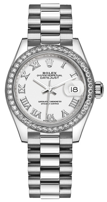 ROLEX Lady-Datejust 28 White Roman Numeral Platinum Watch 279136Rbr-0013 Image 1