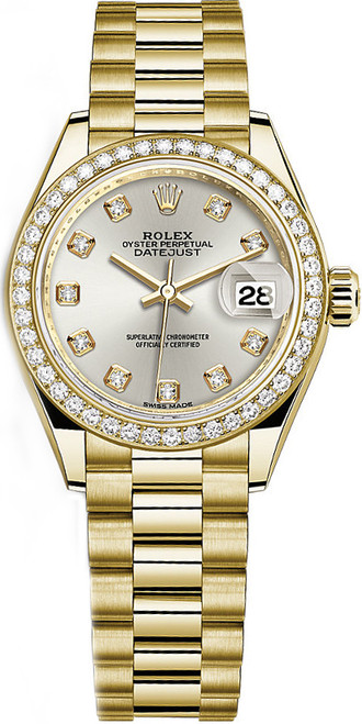 ROLEX Lady-Datejust 28 Silver Diamond Gold Watch 279138Rbr-0019 Image 1