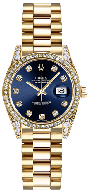 ROLEX Lady-Datejust 26 Blue Diamond Dial Gold Women
S Watch 179158 Image 1
